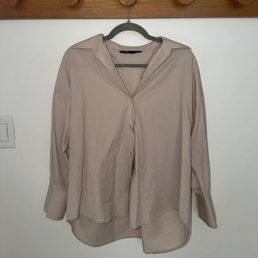 Zara Womans Beige Button Down Size Small
